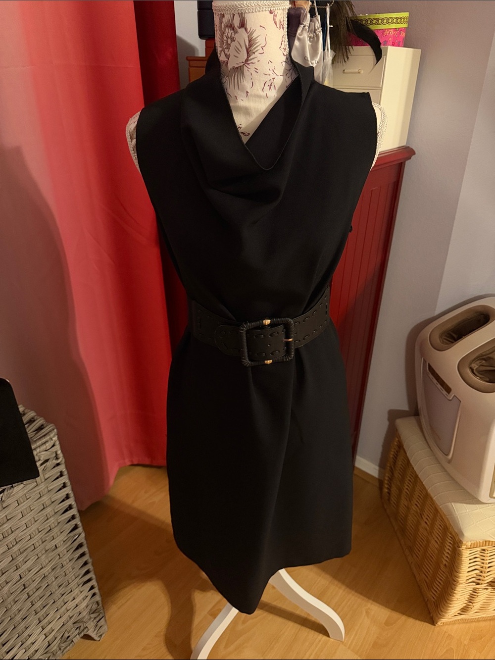 Anne Klein Black Sleeveless Cowl Neck Midi Dress